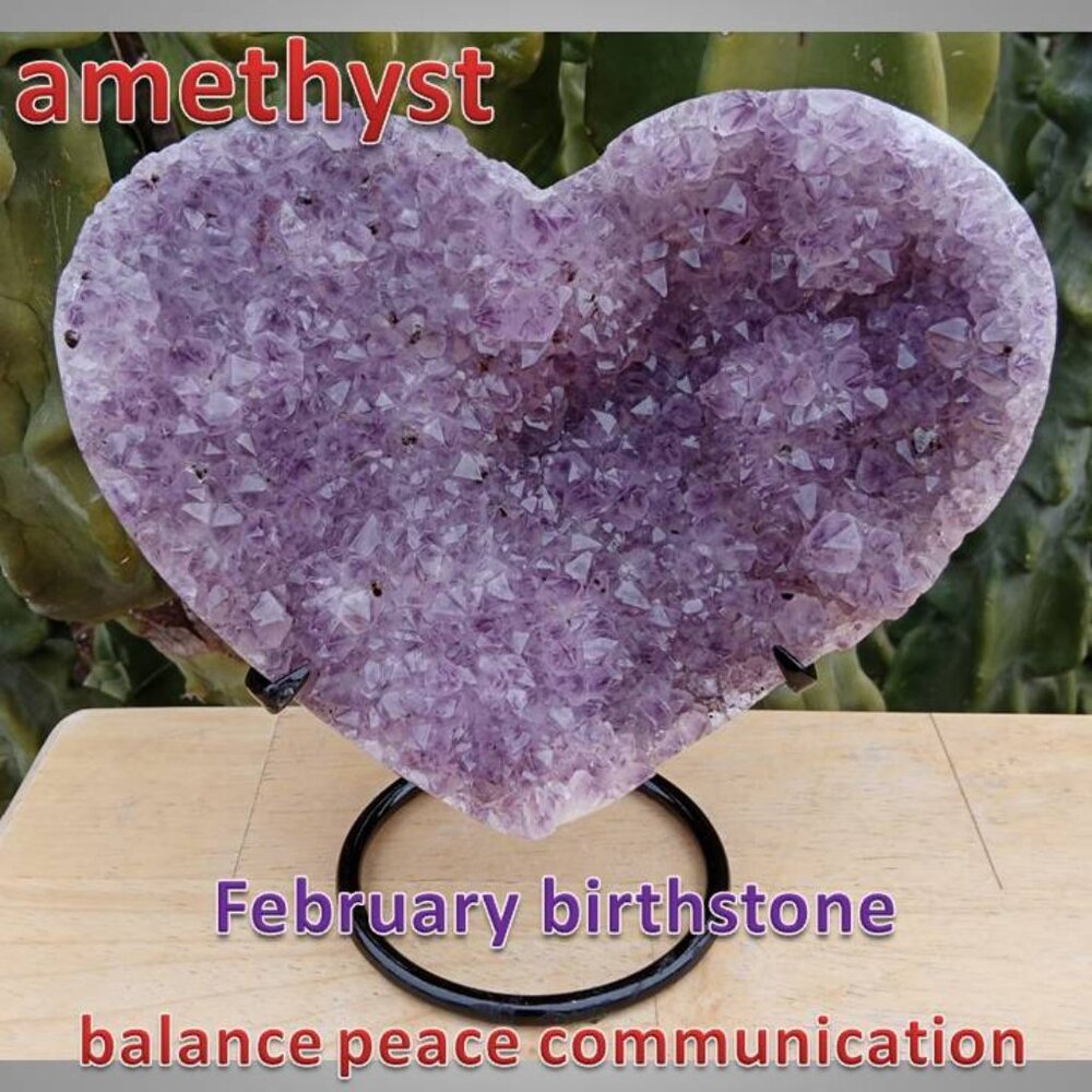 ❤️ LAST DAY! HUGE AMETHYST heart with stand stone crystal FEBRUARY birthstone 03